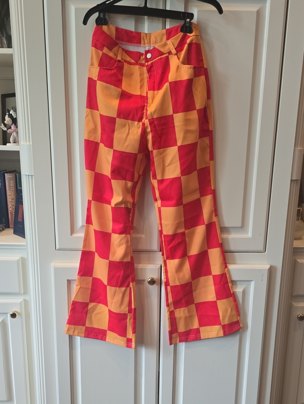 Women’s Red & Orange Checkered Wide-Leg Pants